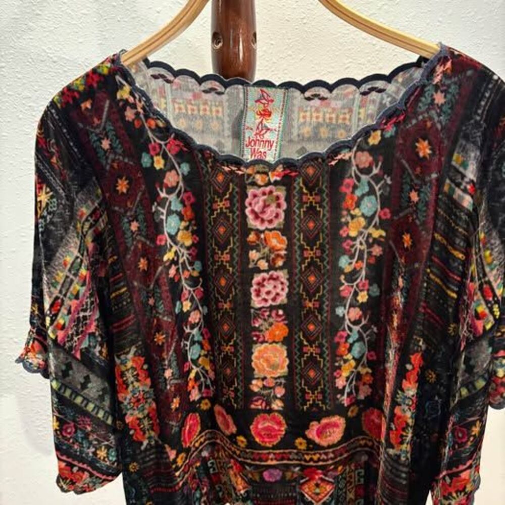 Johnny Was C15719A-7 Grace Velvet Patchwork Tunic Blouse Silk Blend Medium M